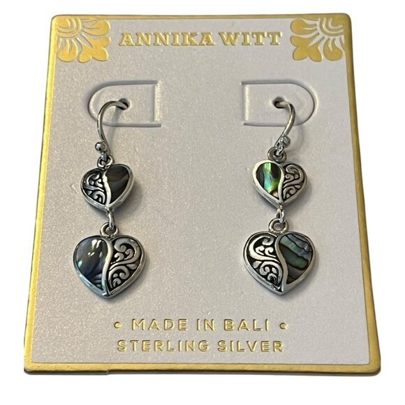 Annika Witt Jewelry - Annika Witt Bali Sterling Silver Abalone Double Heart Dangle Earrings NWT